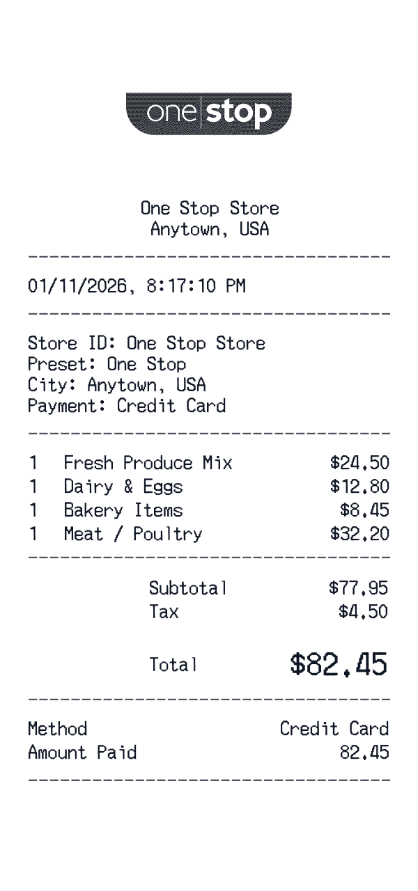 One Stop receipt preview