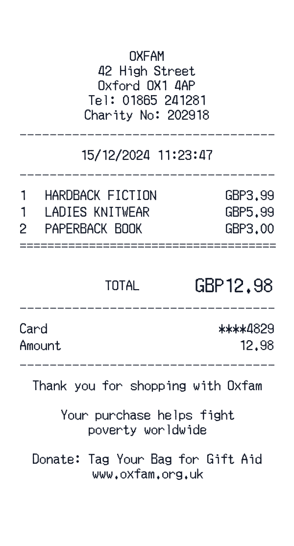 Oxfam receipt preview