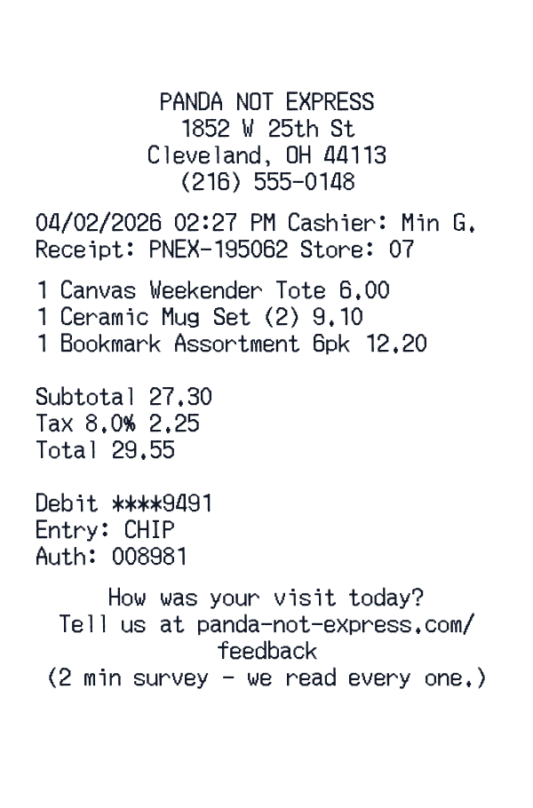 Panda Not Express receipt template generator preview