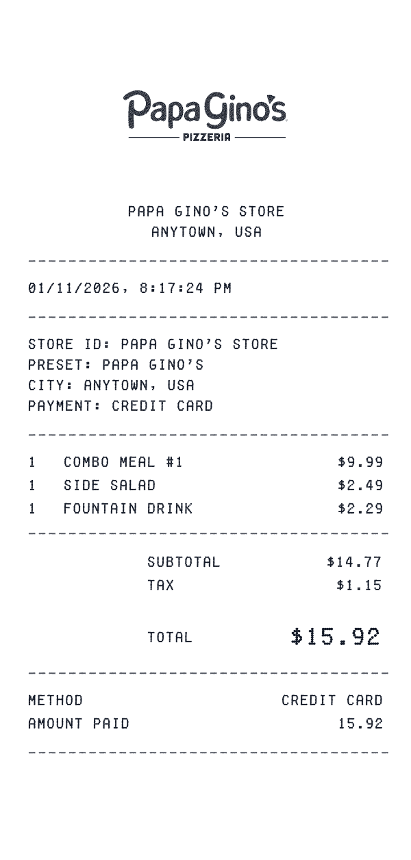 Papa Gino's receipt preview