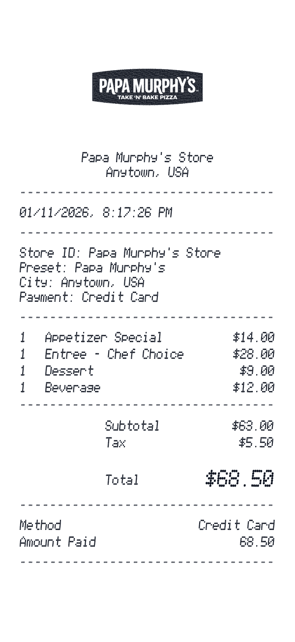 Papa Murphy's receipt preview