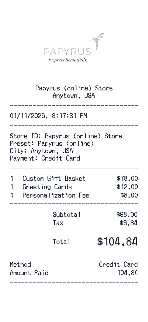 Papyrus (online) receipt template example
