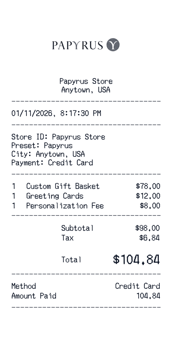 Papyrus receipt template example