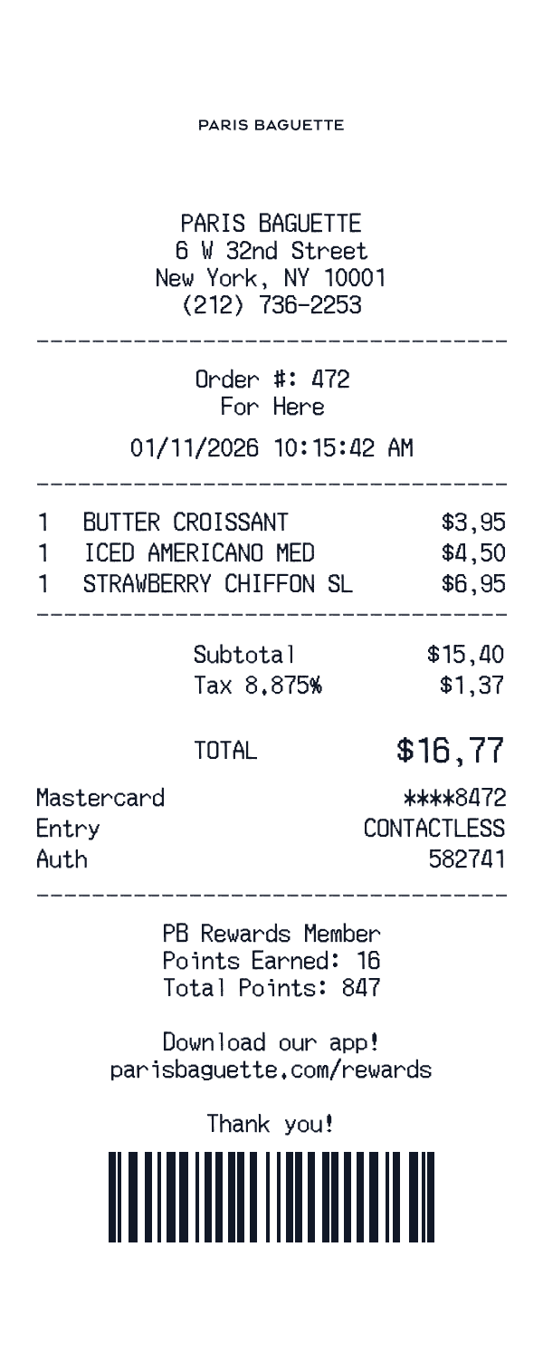 Paris Baguette receipt preview