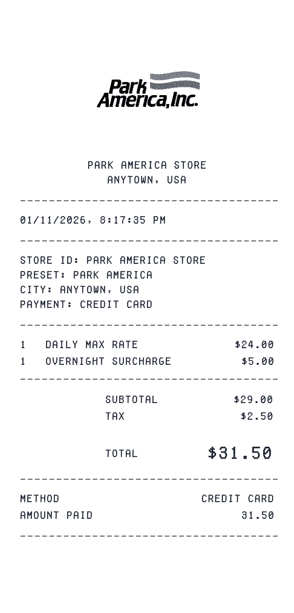 Park America receipt template