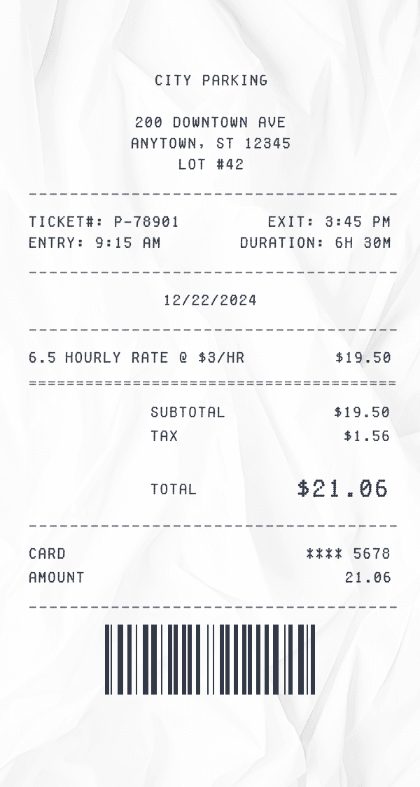 Parking Receipt receipt template