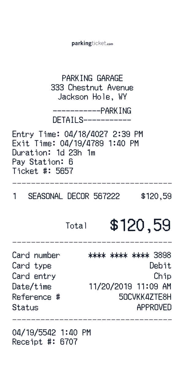 Parking Ticket receipt template generator preview