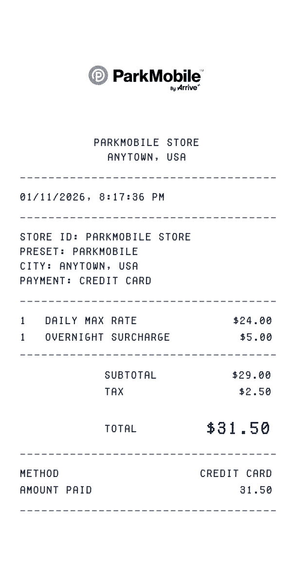 ParkMobile receipt template