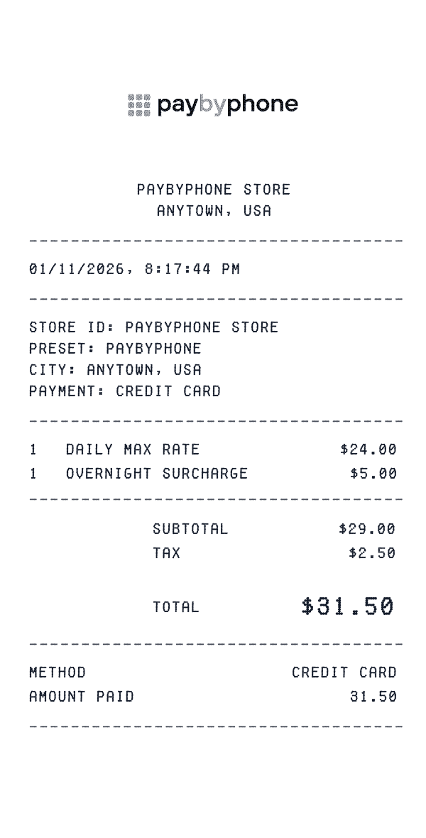 PayByPhone receipt template