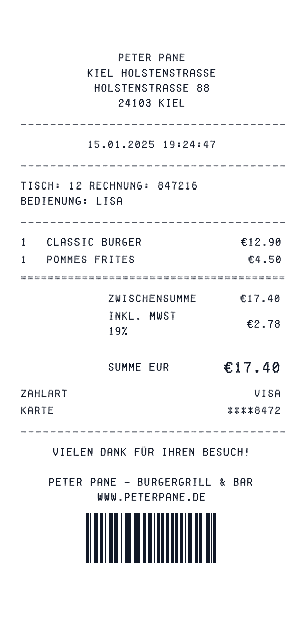 Peter Pane receipt template
