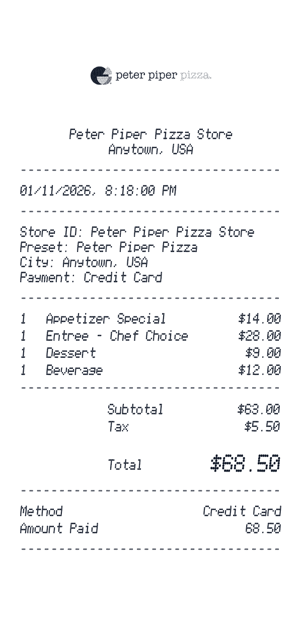 Peter Piper Pizza receipt preview