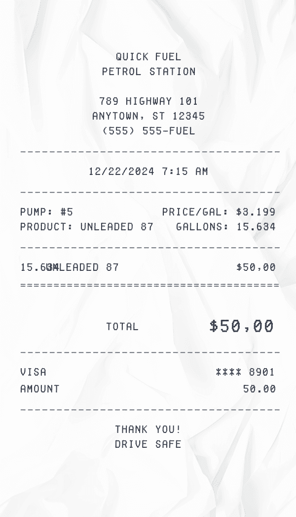 Petrol Receipt receipt preview