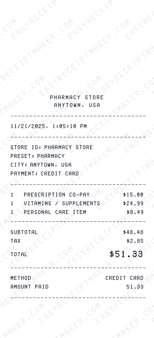 Pharmacy receipt template example