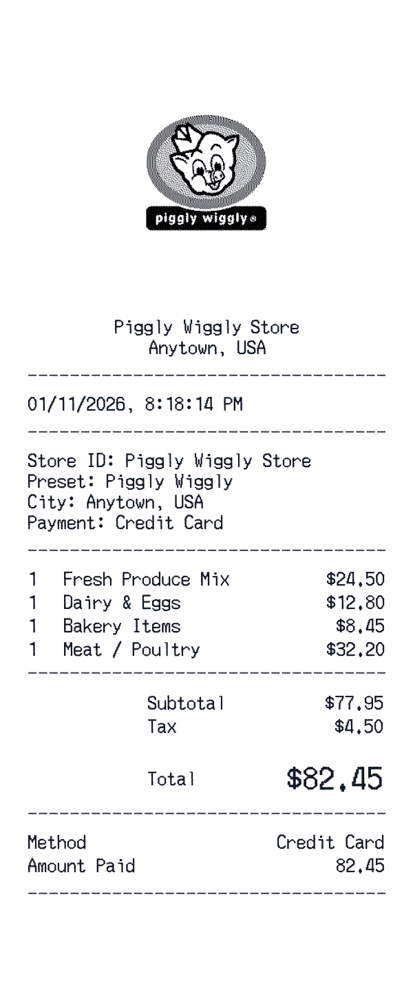 Piggly Wiggly receipt preview