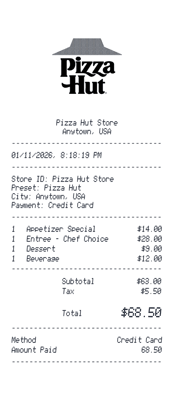 Pizza Hut receipt preview