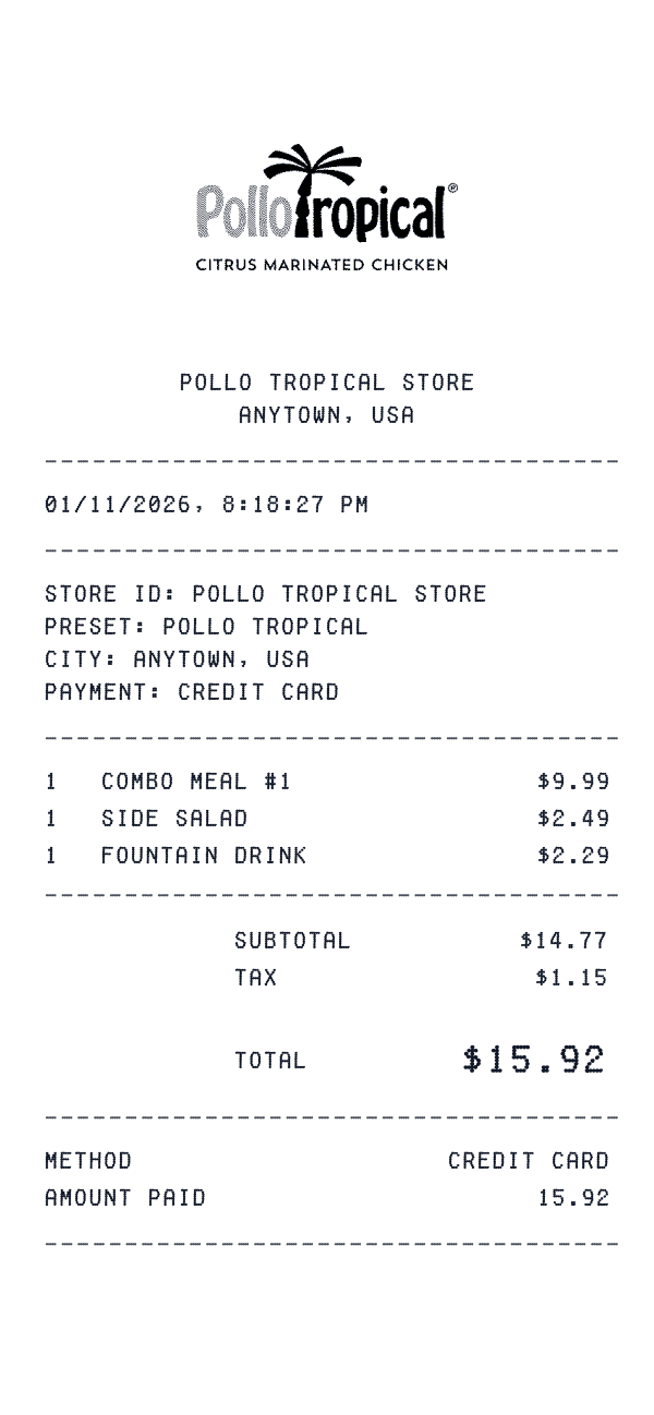 Pollo Tropical receipt preview