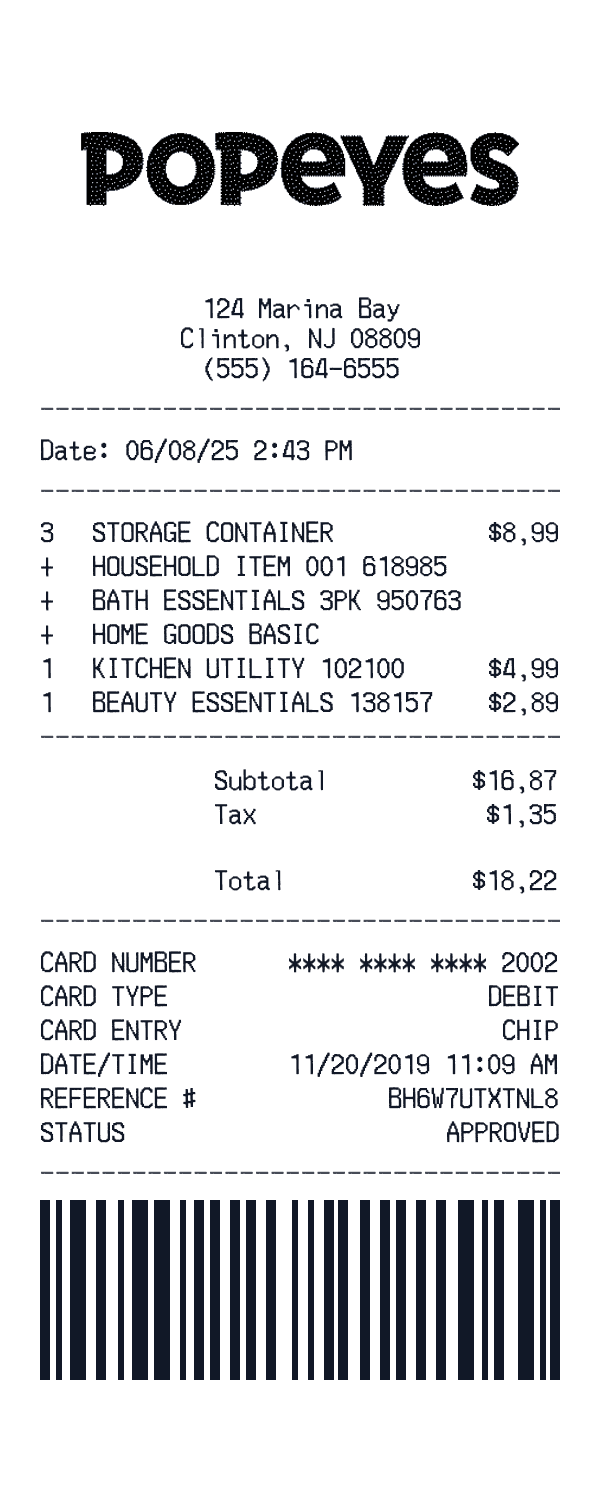 Popeyes receipt preview