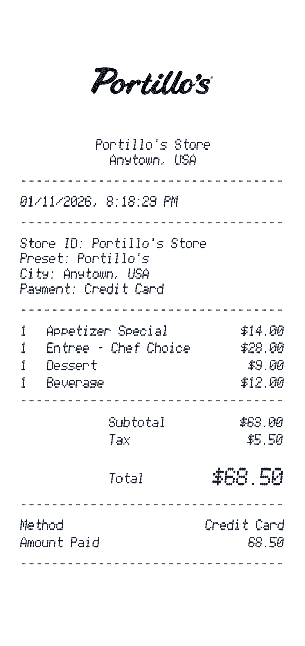 Portillo's receipt preview