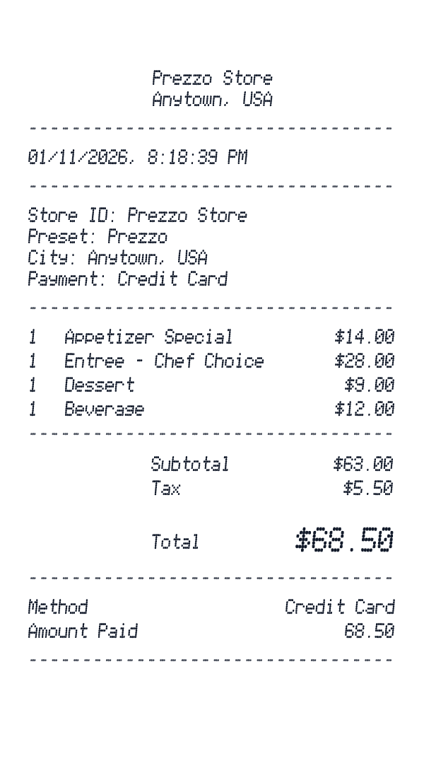 Prezzo receipt preview