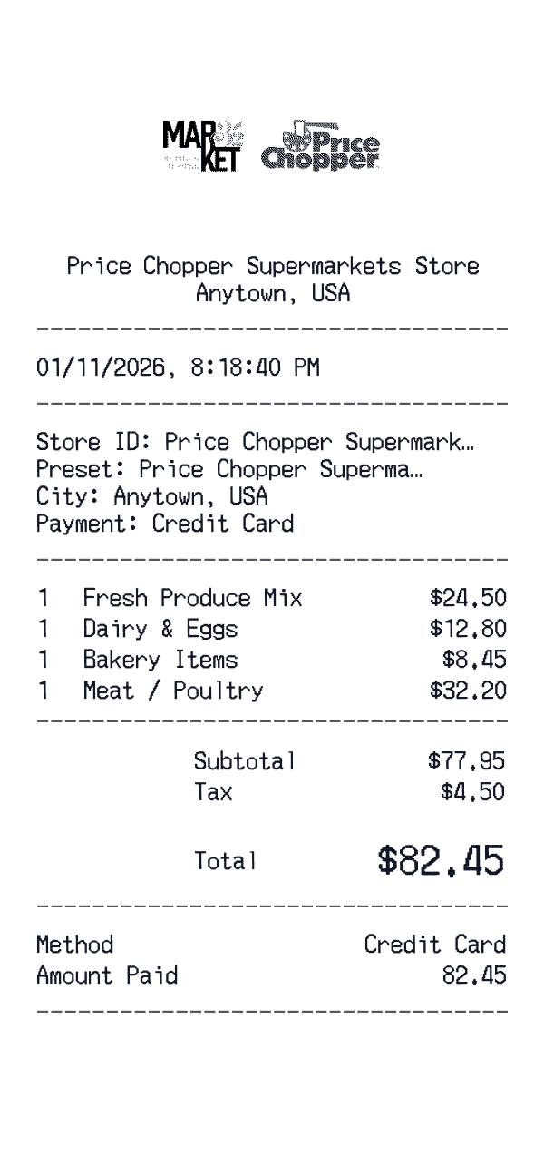 Price Chopper Supermarkets receipt preview