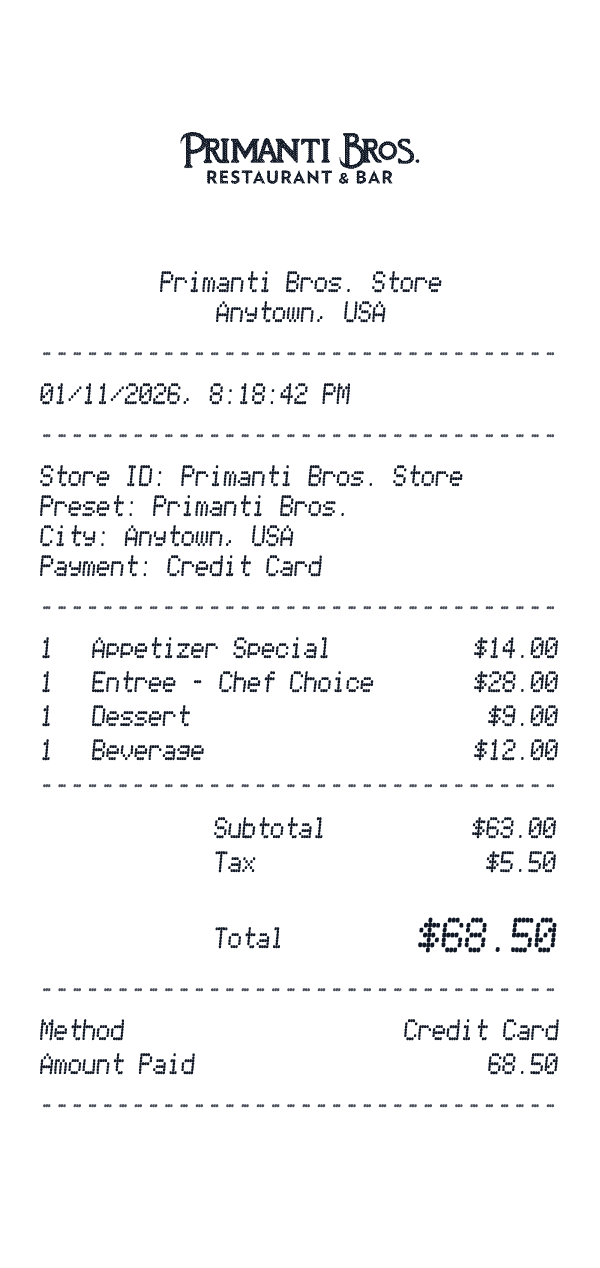 Primanti Bros. receipt preview