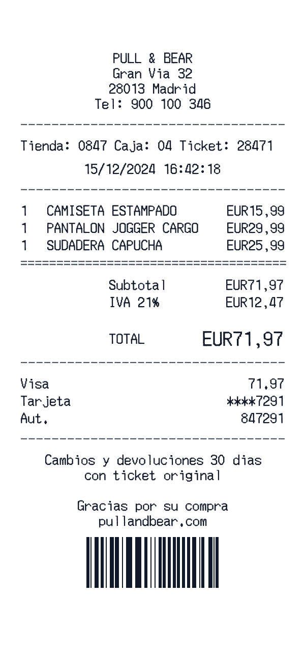 Pull & Bear receipt preview