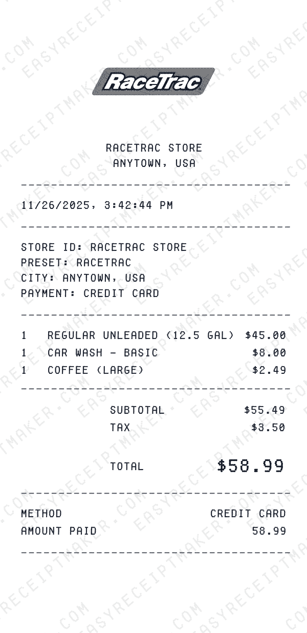 RaceTrac receipt preview