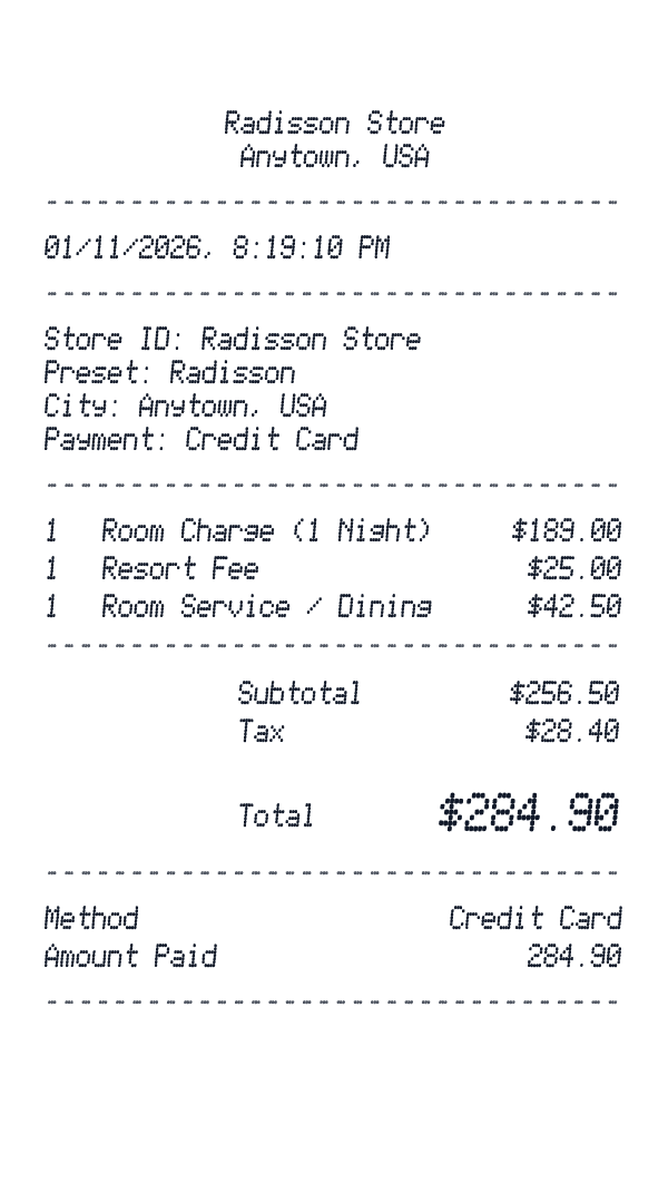 Radisson receipt preview