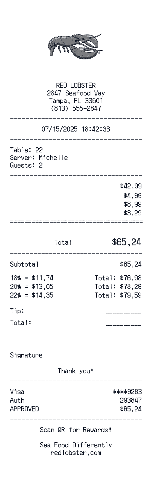 Red Lobster receipt preview