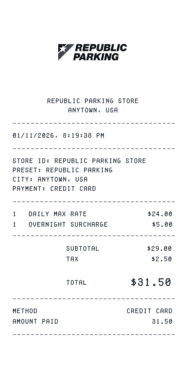 Republic Parking receipt preview
