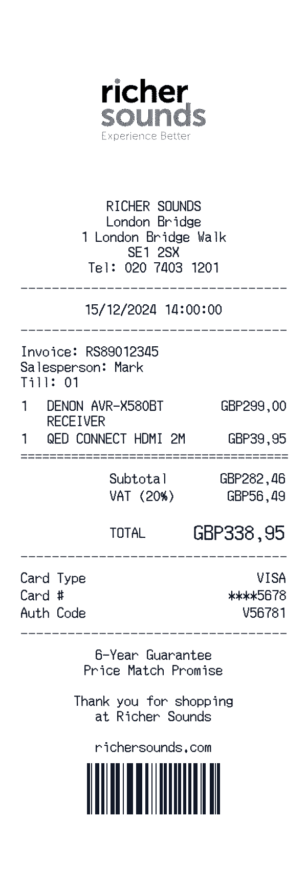 Richer Sounds receipt preview