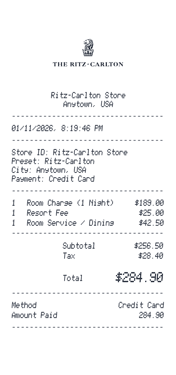Ritz-Carlton receipt preview