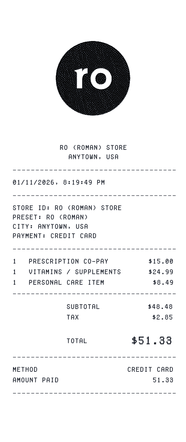 Ro (Roman) receipt preview