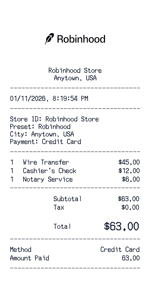 Robinhood receipt preview
