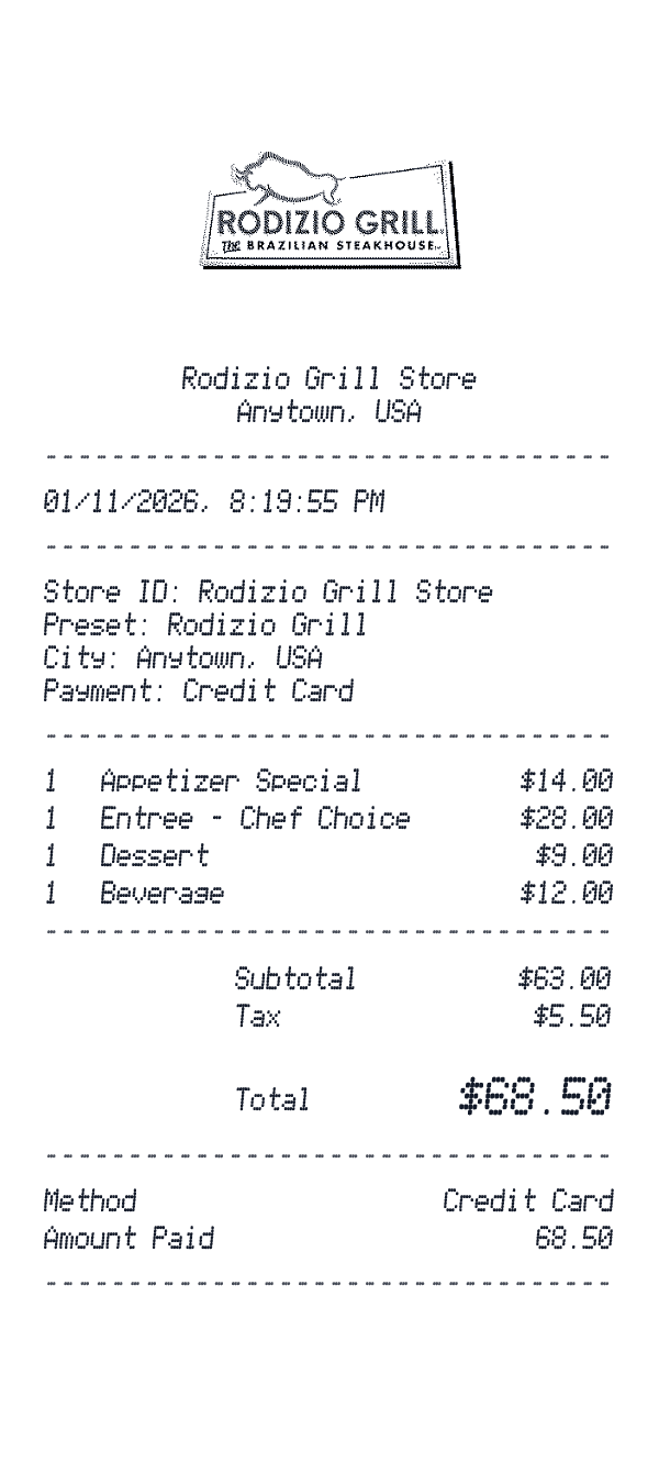 Rodizio Grill receipt preview