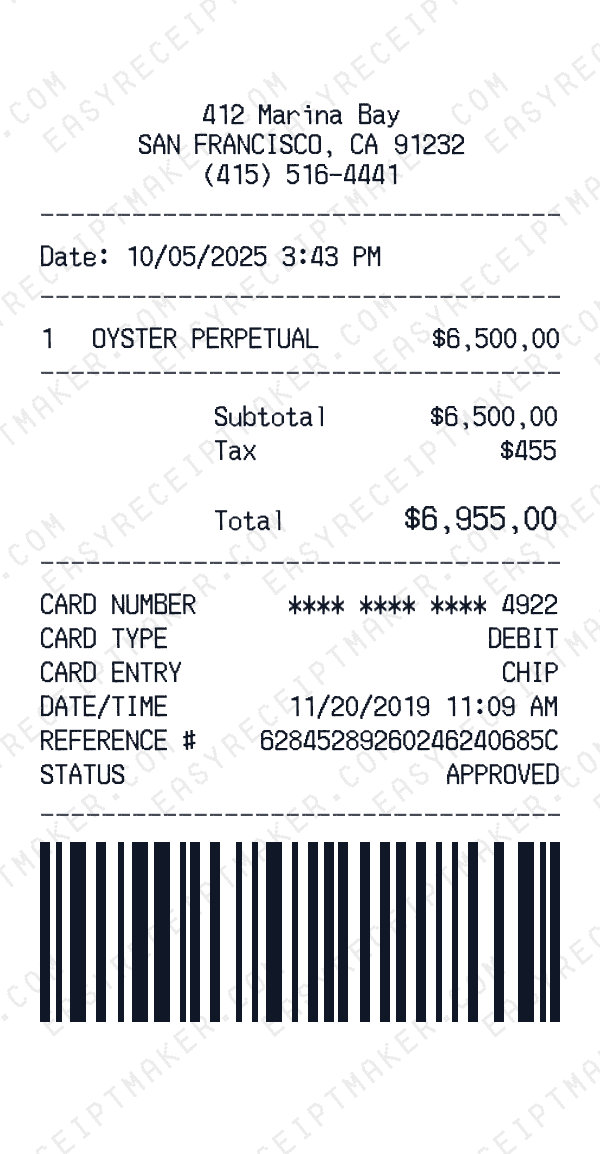 Rolex receipt preview