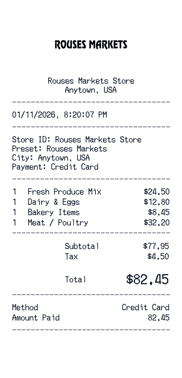 Rouses Markets receipt preview