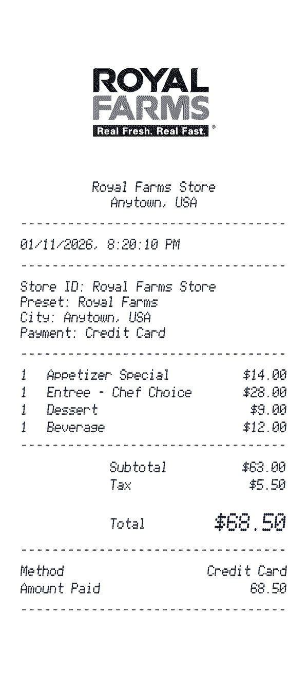 Royal Farms receipt preview
