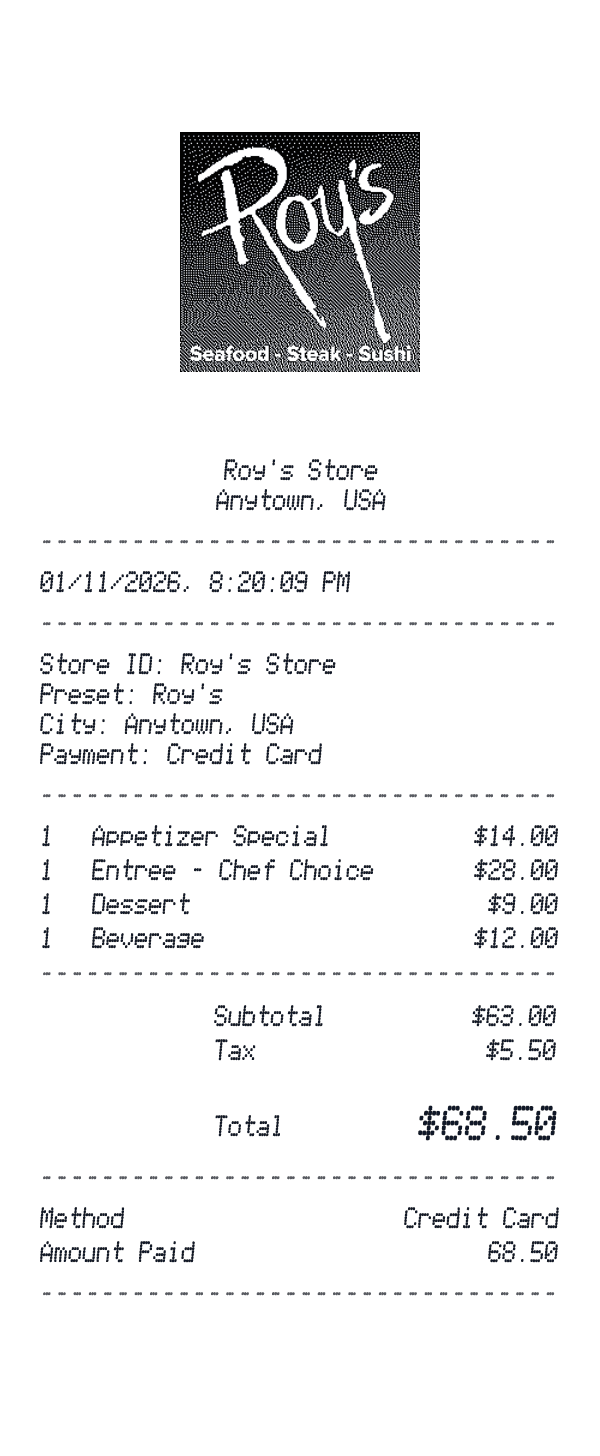 Roy's receipt preview