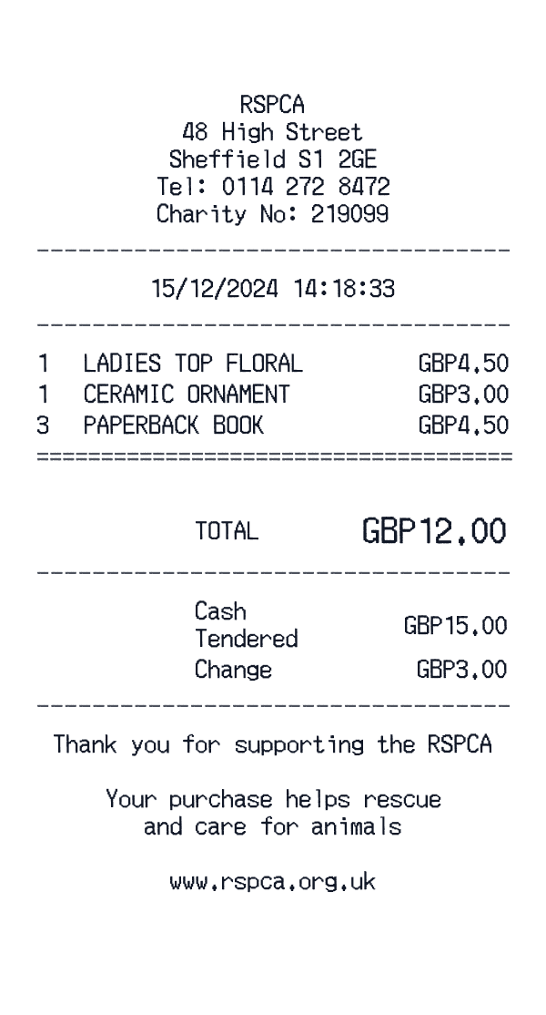 RSPCA receipt template
