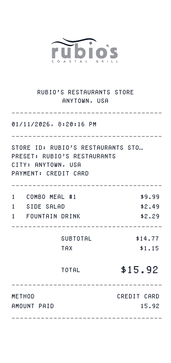 Rubio's Restaurants receipt preview