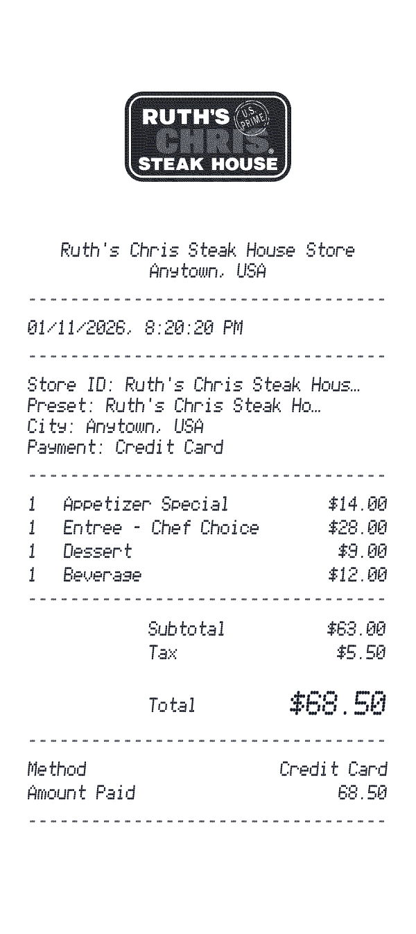 Ruth's Chris Steak House receipt preview