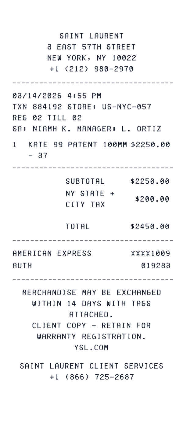 Saint Laurent Paris receipt template generator preview