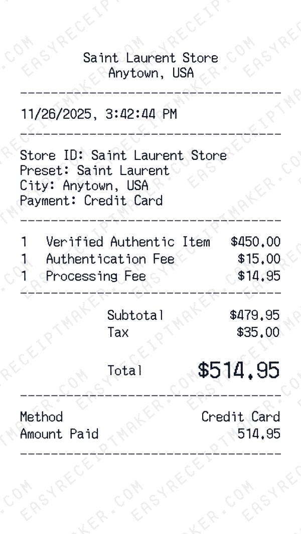 Saint Laurent receipt preview