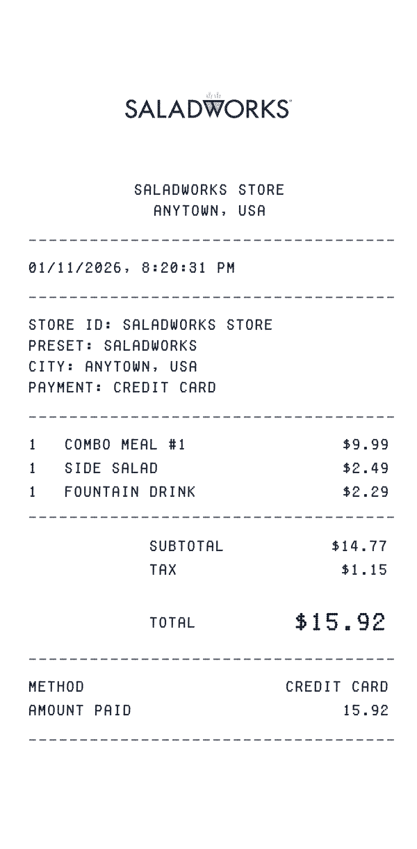 Saladworks receipt preview
