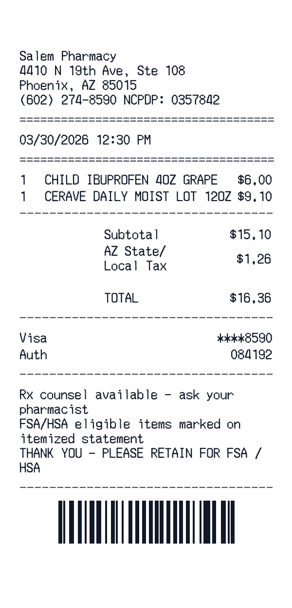 Salem Pharmacy receipt template generator preview
