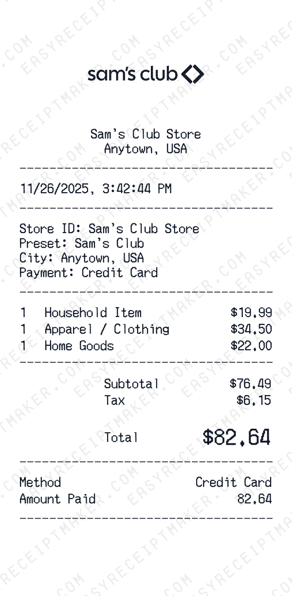 Sam's Club receipt preview