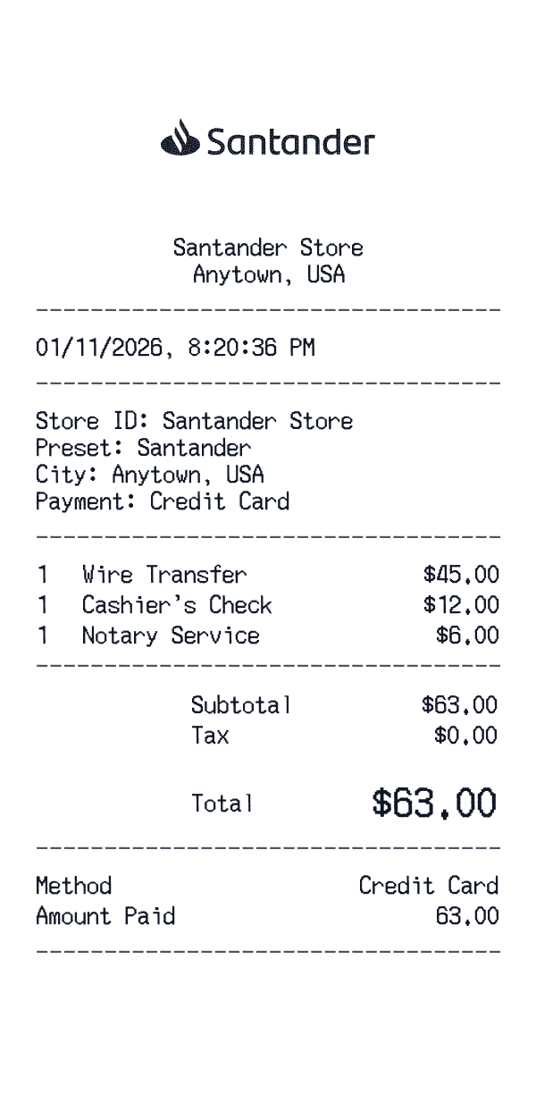 Santander receipt preview