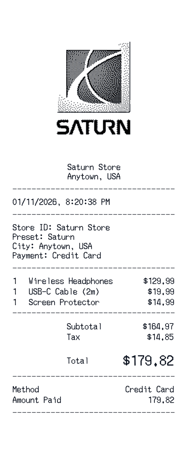 Saturn receipt preview