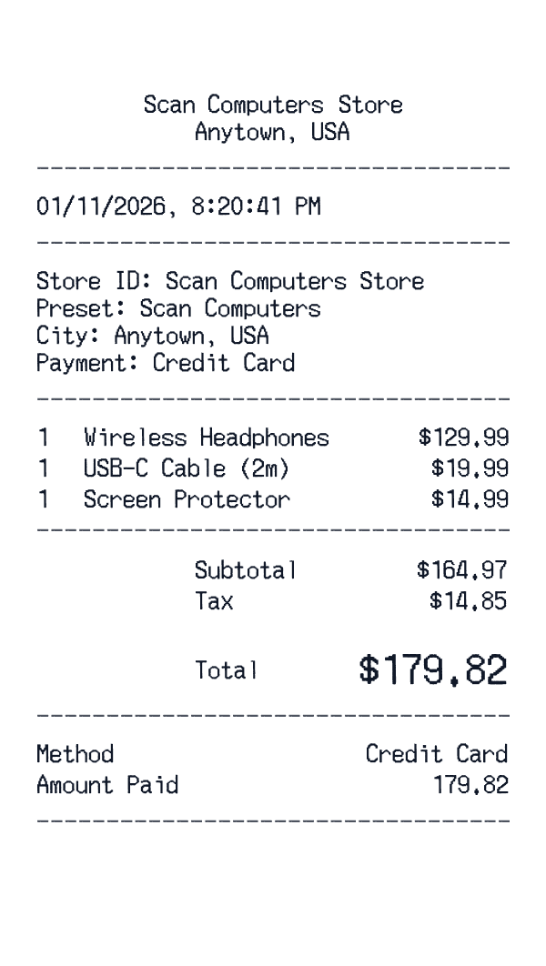 Scan Computers receipt preview